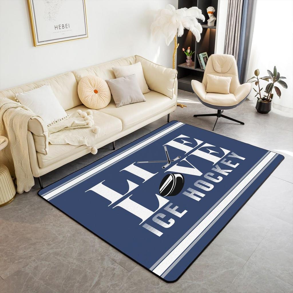 Soft Ice Hockey Carpet Rug for Boys Teens Winter Sport Indoor Floor Mat Bedroom Living Room Doormat
