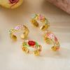 Boho Vintage Colorful Enamel Flower Bracelet For Women Gold Plated Crystal Zircon Hollow Floral Bangle Party Wedding  Jewelry