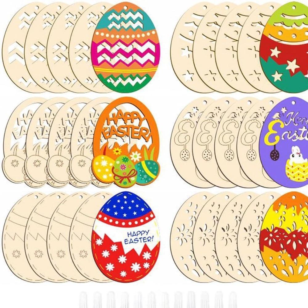 30/36/60pcs 1 Set DIY Painting Wooden Easter Pendant Rabbit Easter Egg Pendant Gift