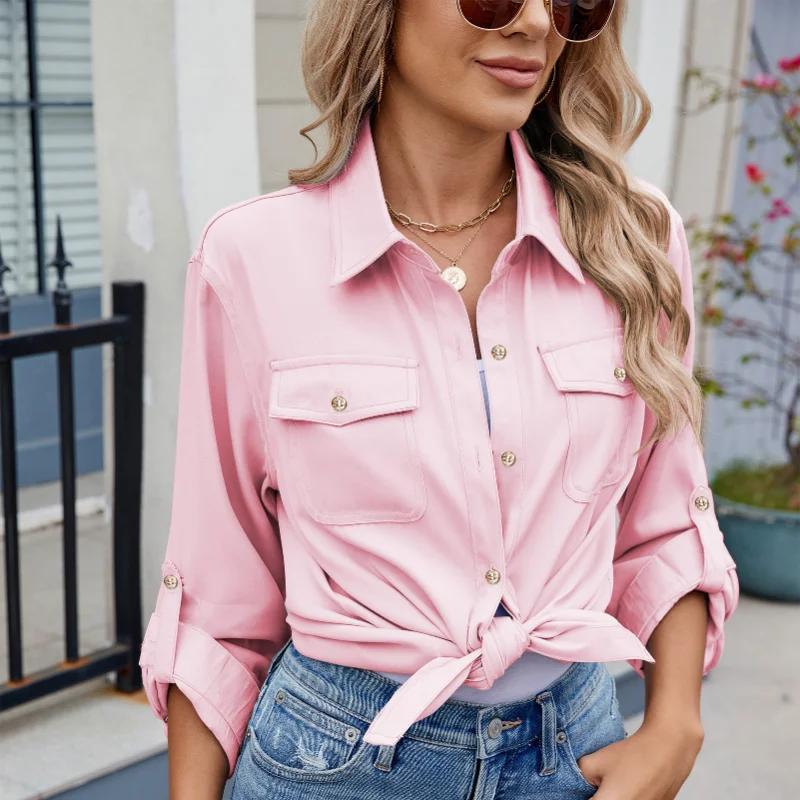 

Регулируемый топ-рубашка Повседневный с длинным рукавом S розовый