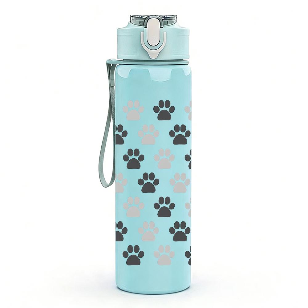 1PC Paw Print Grid Texture 750ml Color Plastic Sports Water Bottle Leakproof Flip Straw Lid For Sports Office Home Use