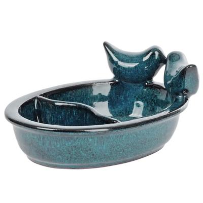 Ceramic Bird Feeder for Water and Seeds, Blue