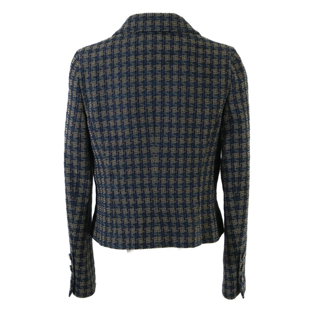 CHANEL Domestic genuine 95A P05673V04376 Check Pattern COCO Button Jacket 42 NavyUsed