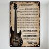Vintage Metal Tin Sign with Electric Bass Guitar & Musical Notations, Life's Can Be Deceiving, Retro Aged Wall Decor for Man Cav