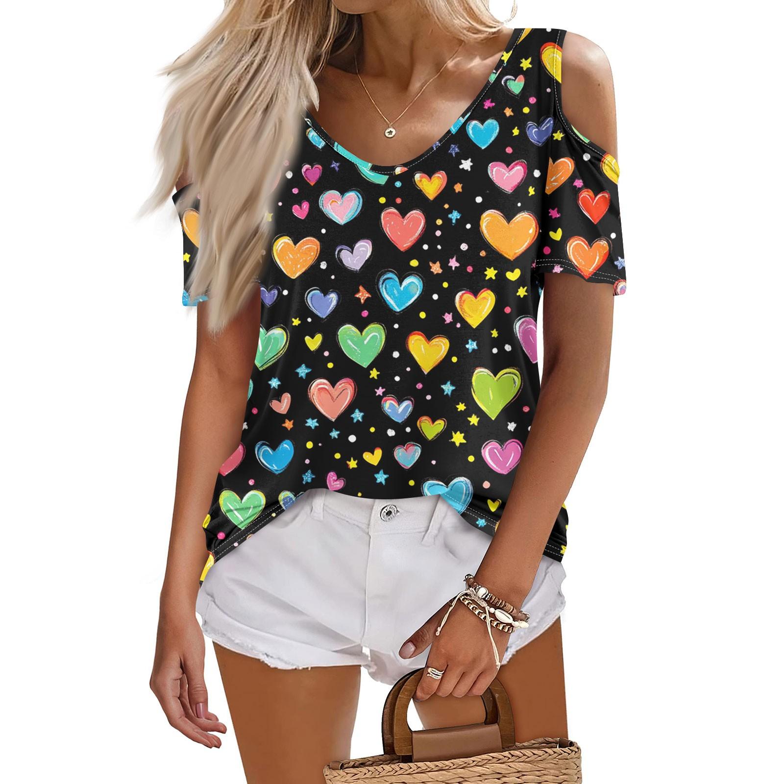 

Женская летняя модная повседневная футболка без бретелек с v-образным вырезом и коротким рукавом с принтом, топ XL синий