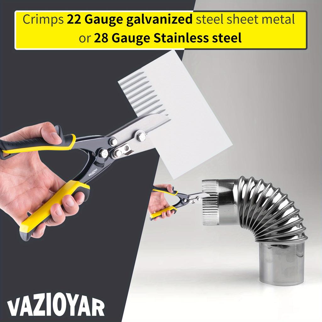 Damaly,5-Blade Duct Crimper Tool for Sheet Metal, HVAC Work, 24-28 Gauge, Alloy Steel Construction with Yellow & Black Handle