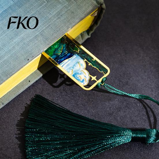 Elegant Reading Bookmark Metal Bookmarks with Tassel, Hollow Out Oil Painting Theme Book Decorative Page Mark, Accessory for Lovers, Women, Teachers,