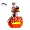 Halloween Party Centerpiece Pumpkin Skeleton Figurine LED Light-Up Decorative Lantern Figure for Spooky Holiday Decoration Parties