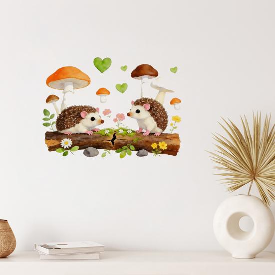 Yousheng Cute Hedgehog and Mushroom Wall Stickers, Watercolor Cartoon Animal Decals for Kids Room Nursery Kitchen, Removable PVC Waterproof