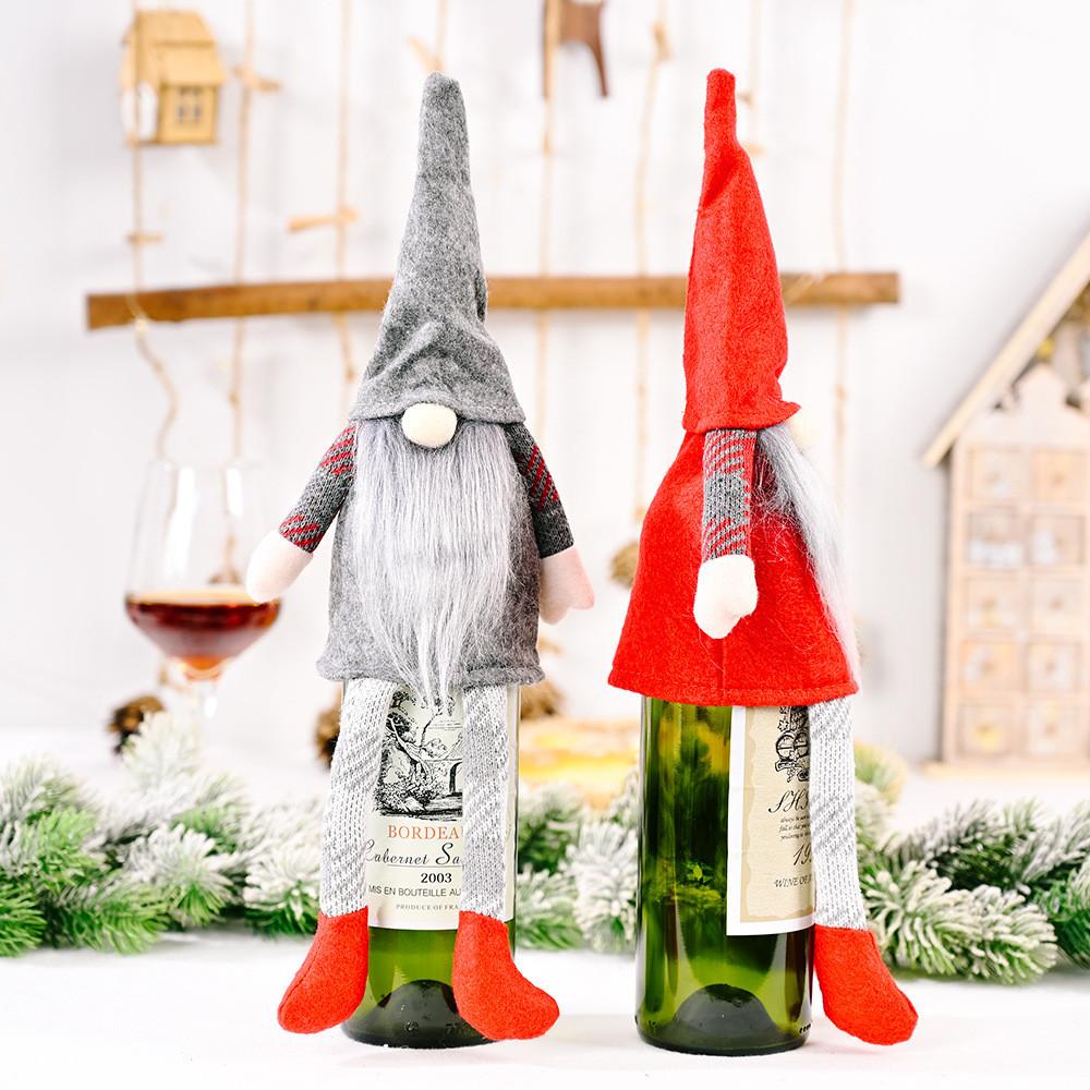Delightful Wine Christmas Bottle Cover With No Face Doll And Hanging Legs Festivity For
