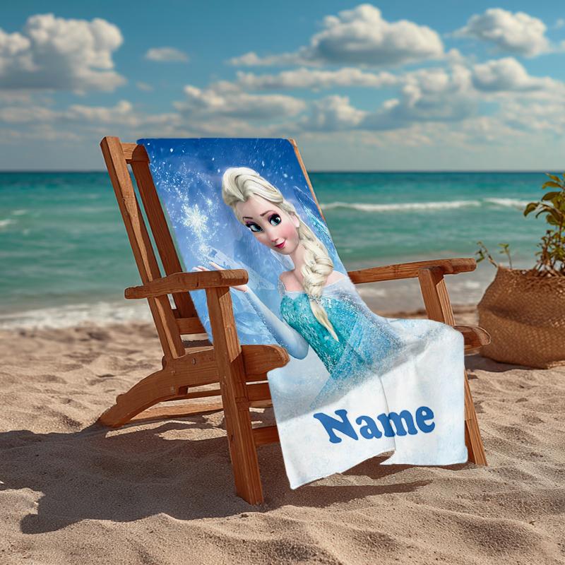 Custom Name Ultra-Soft Beach Towel with Elsa Theme,Ideal for Pool - Camping, Diving - Perfect Travel Essential, Vibrant Beach Towel.