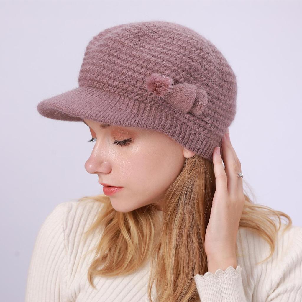 New Autumn and Winter Women's Peaked Cap Solid Color Knitted Hat Plus Velvet Warm Beret