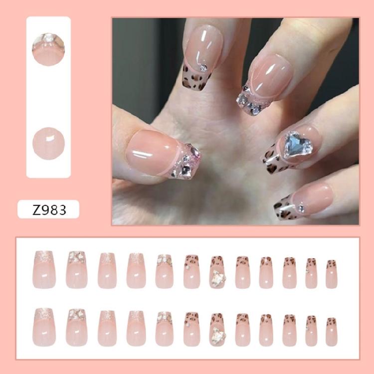 Trendy Leopard Pattern Artificial Nail Press on Nail False Nail with Rhinestones Designs Stick on Nail For Women
