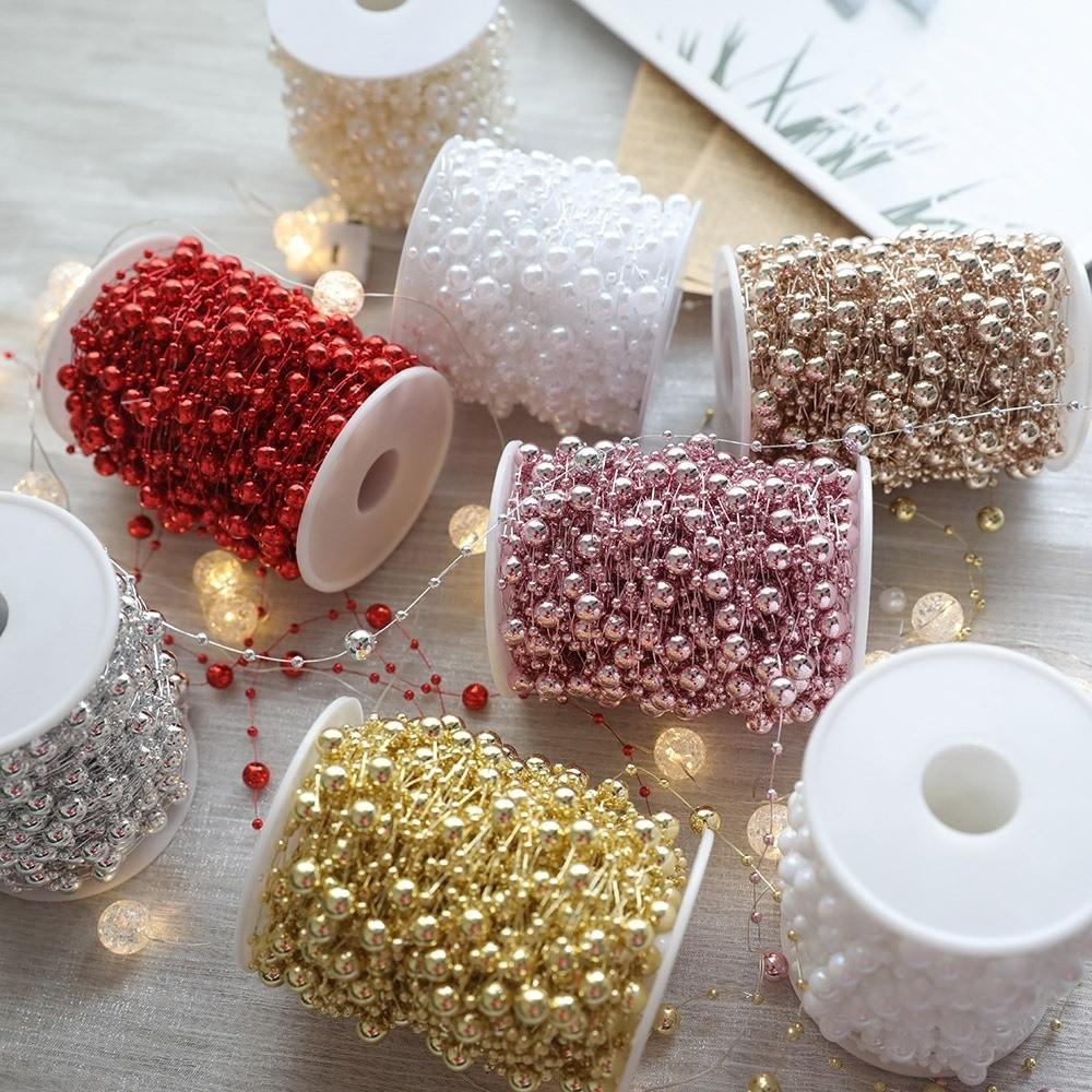 New 10M/Roll Pearl Chain DIY Christmas Decorations Chain Bead String Christmas Tree Pendant For Home Room Decor