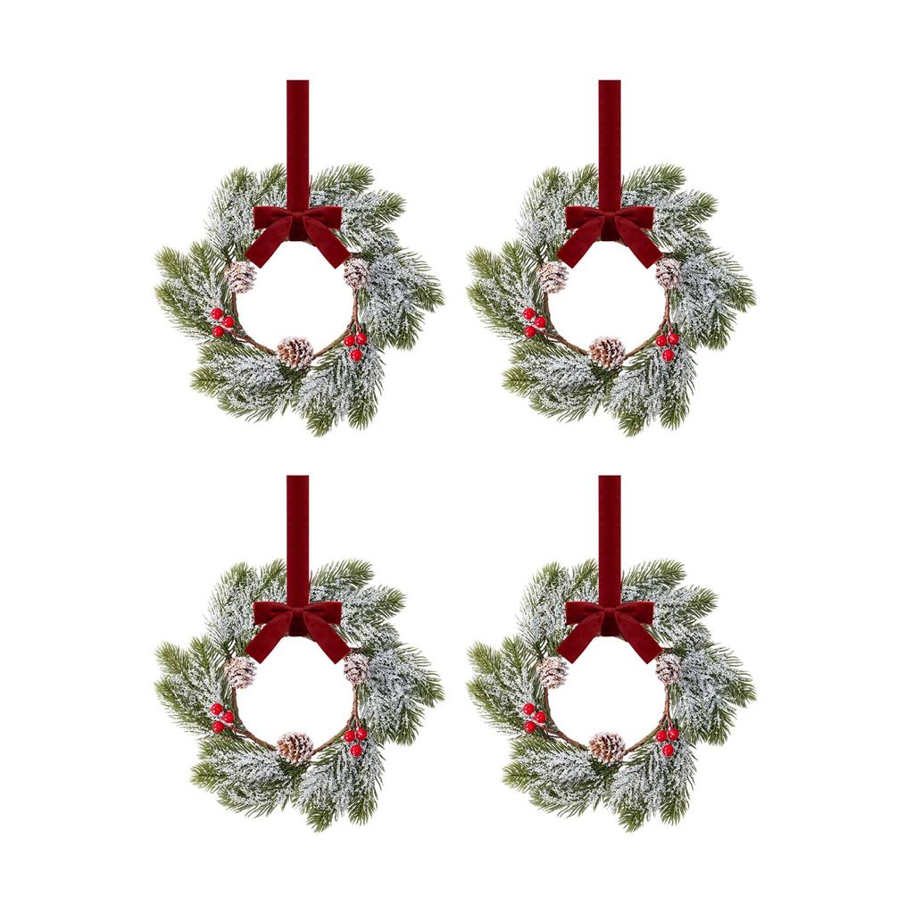 Christmas Wreath For Cabinets Kitchen, 11 Inch Hanging Small Christmas Wreaths With Red Bows Cedar Bra