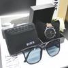 4pcs Set Fashion Sunglasses Men's Leather Wallet Outdoor Watch Men's Men's Glasses for Men Include Bracelet Box for Holiday Gift