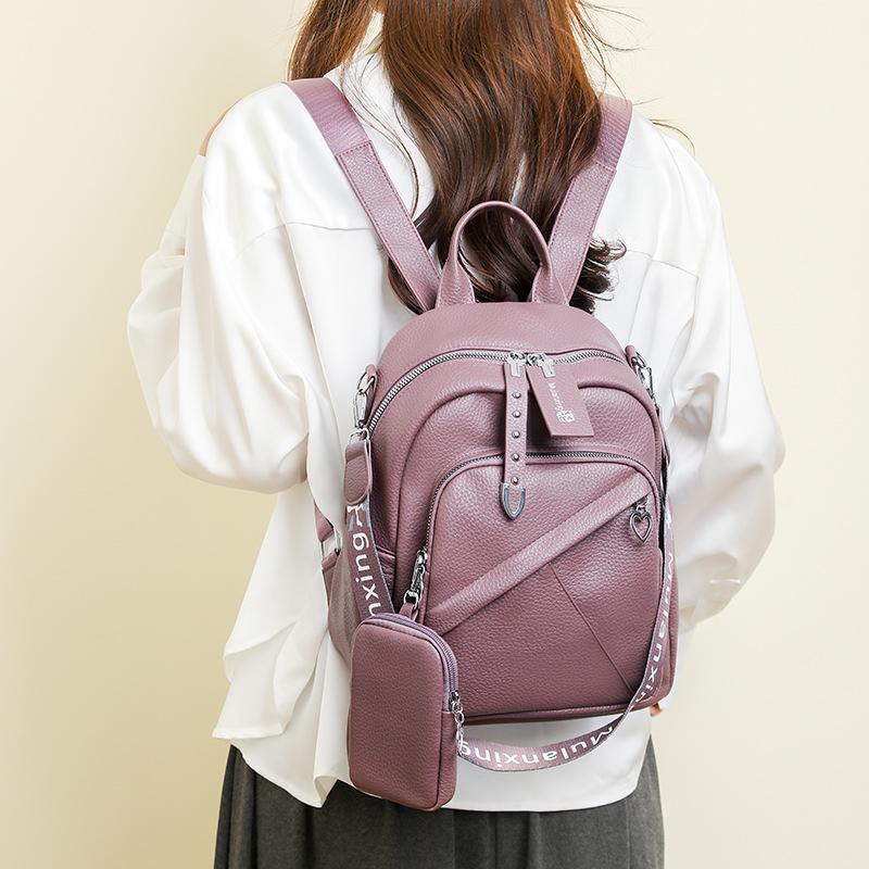 Large Capacity Soft Leather Backpack Women's Multifunctional Shoulder Bag