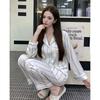 Striped Dog Cute Cartoon Women's Pajamas Autumn and Winter Ice Silk Long-sleeved Loungewear Warm and Comfortable Suit