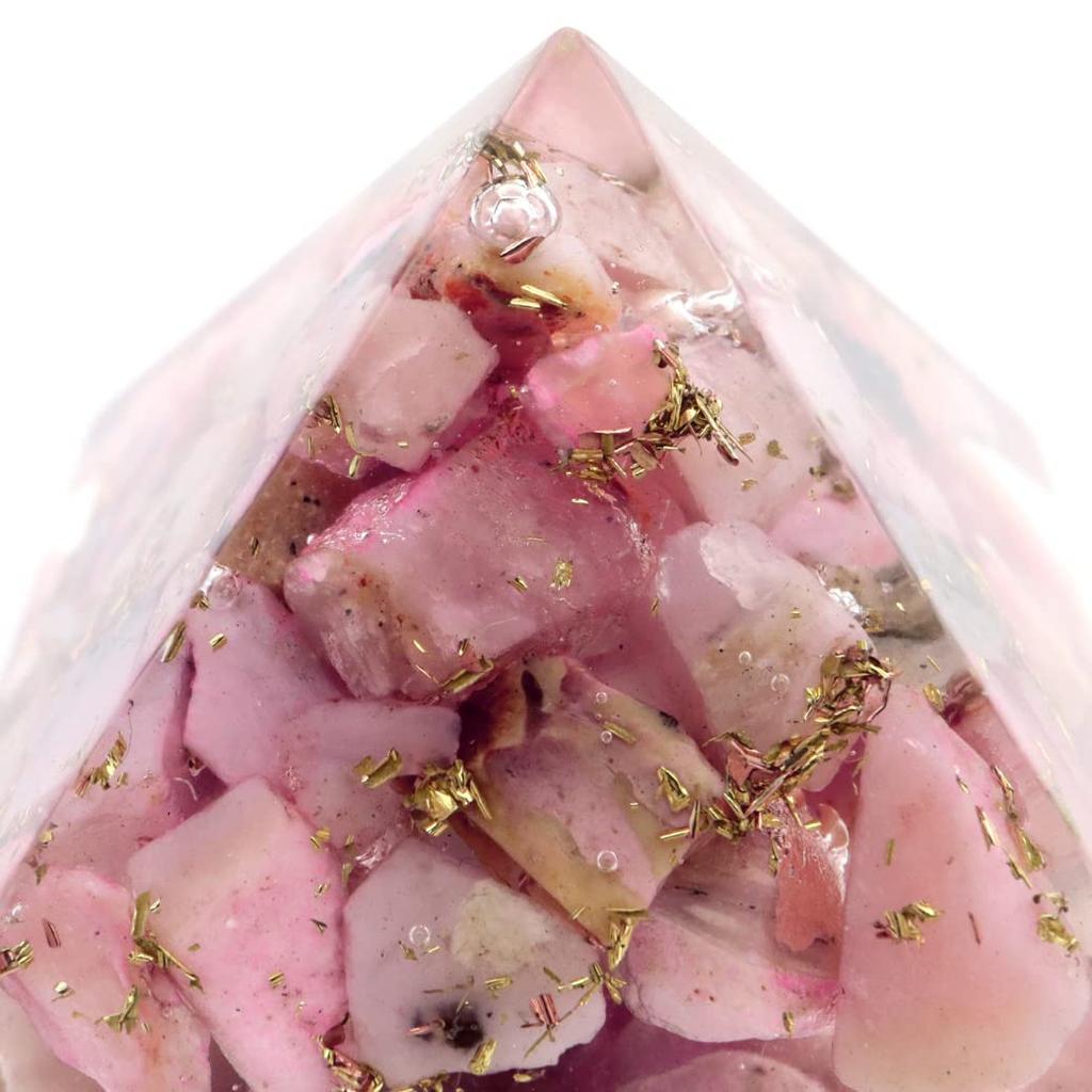 [GOLD STONE] Pink Opal Orgonite Pyramid, Spiritual Item, Approximately 30mm Wide, No Coil
