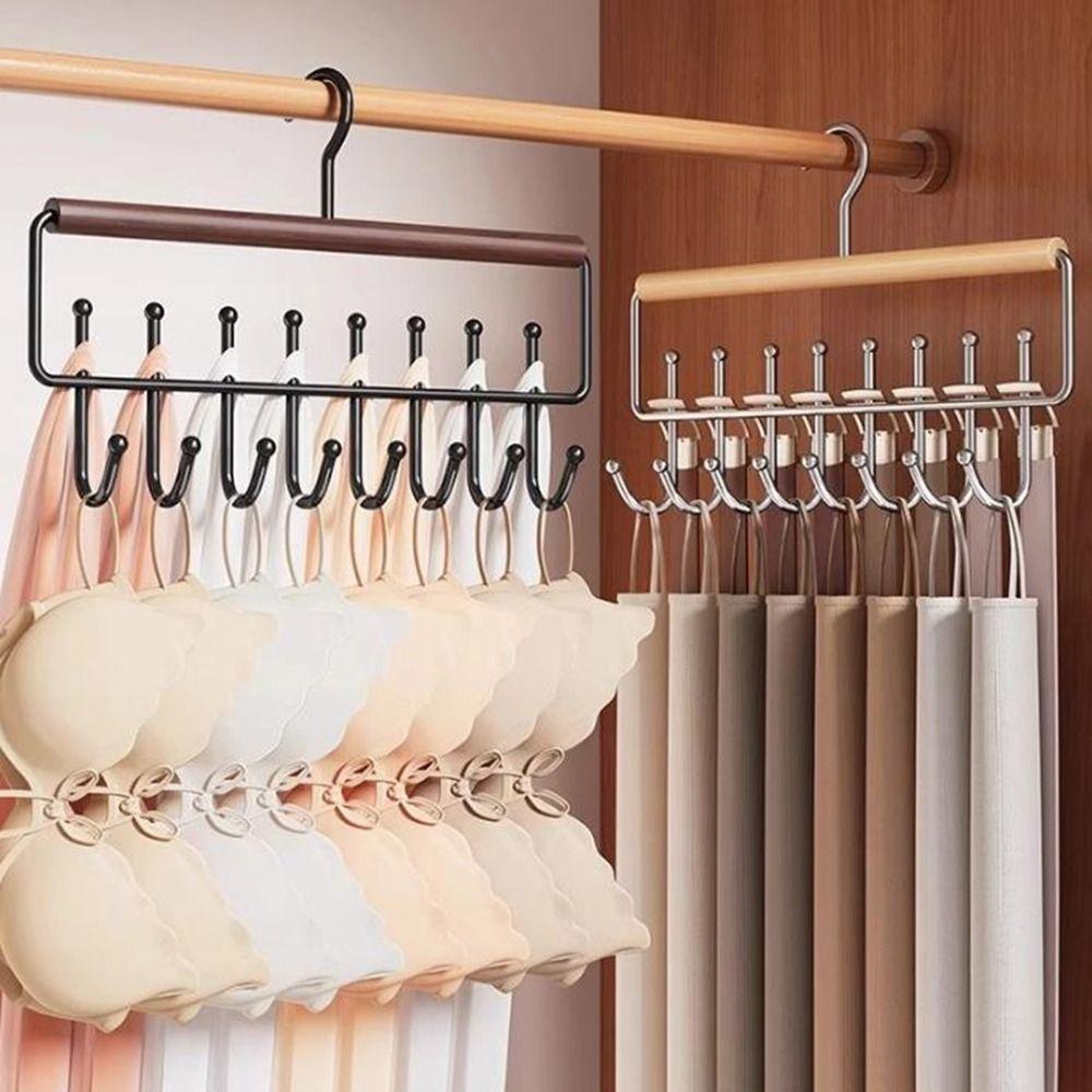 2 Pieces 16 Hook Wooden Clothes Drying Rack Anti-slip Rotatable Women Storage Bra Hangers Large Capacity Space Saving