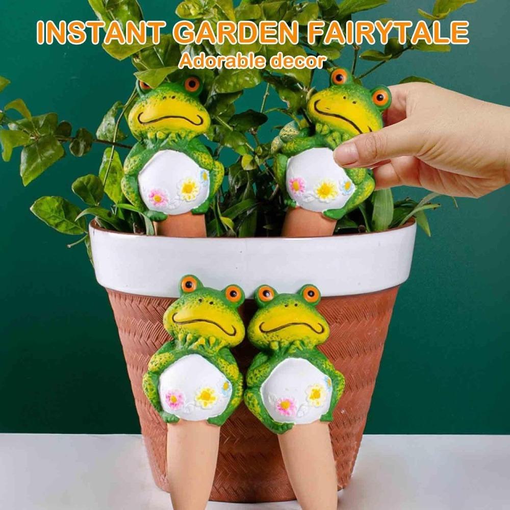 4pcs Realistic Frog Terracotta Watering Spikes 100ml Self-Watering Terra Cotta Plant Spikes for 2-3 Days Secret Garden Guardians Gift for Plant Lovers