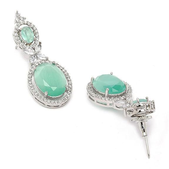 Versilberte, mit amerikanischen Diamanten besetzte, ovale Tropfenohrringe, Schmuck für Mädchen und Frauen