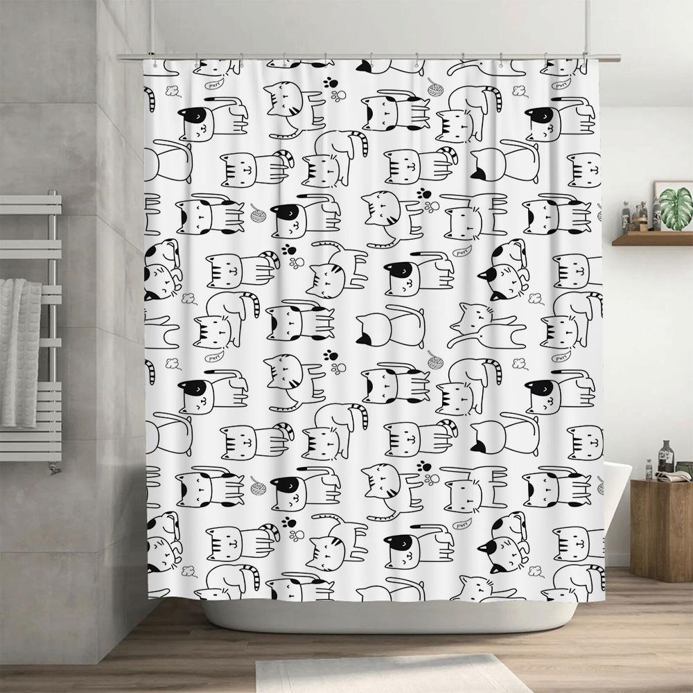Animal Print Shower Curtain Cute Cats Design Modern Bathroom Decoration Waterproof Fabric for Home Decorations In Various Sizes