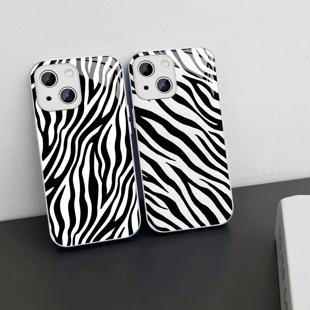 Zebra Print Clip Art For IPhone 14 13 12 Mini 11 Pro XS Max X XR 14 Plus Tempered Glass Cover
