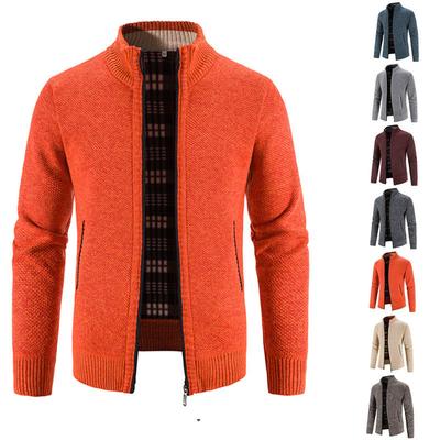 Men's Casual Slim Full Zip Thick Knitted Cardigan Sweaters Outerwear Stand Collar Cardigans Long Sleeve Sweaters Ribbed Knit Sweater Jackets for Men