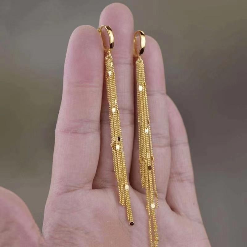 

Shiny Long Tassel Glitter Drop Earrings for Women Gold Color Fashion Long Chain Metal Dangle Earring Girls Wedding Party Jewelry