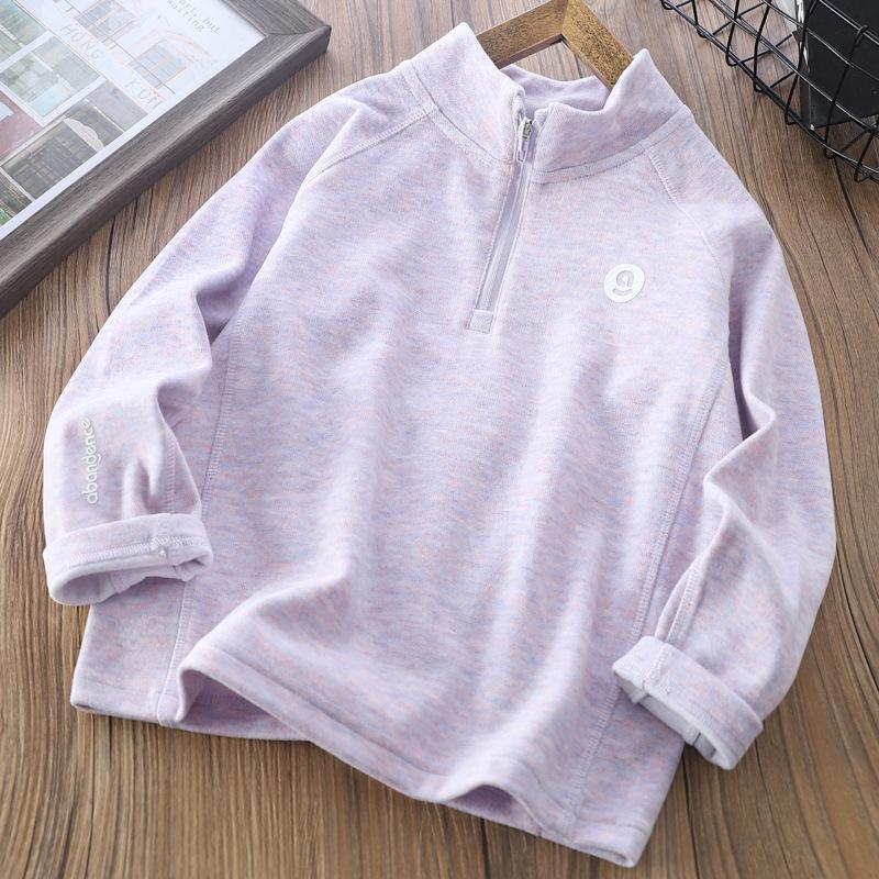 

2025 Autumn Kids Skin-Friendly Fleece Stand Collar Base Layer Top - Super Warm & Lightweight for Boys and Girls 110 cm светло-фиолетовый