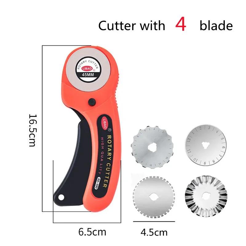 For DIY Leather Craft Orange Round Hob Fabric Leather Craft Wheel Cutter Rotary Cutter Tools with Blade and A4 Cutting Board