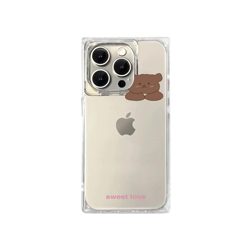 Clear Square Back Tube Case Protection For iPhone 14 Pro Max 11 13 15 Plus 16 ProMax 12 Anti-Oxygen,Love Teddy Bear Pattern Casing