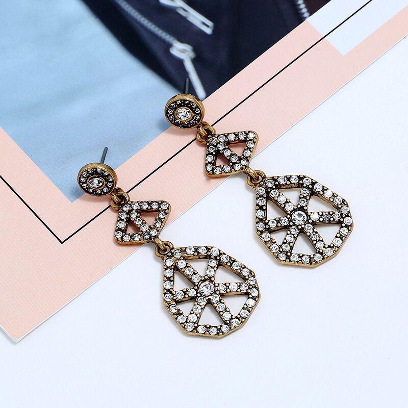 European & American Fashion Rhinestone Hollow Dangle Earrings