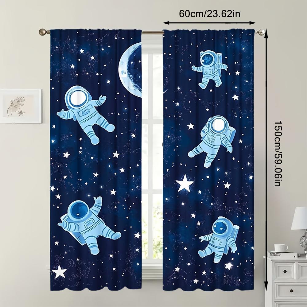 Set Of 2 Glowing Curtains Featuring Space Planets Stars Designed Effortless Installation Creating Curtain With Rod Pocket Polyester