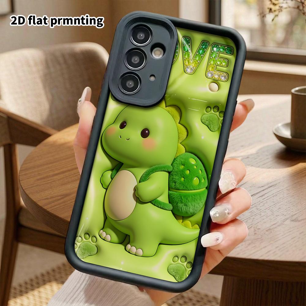 Phone Case: 2D Flat Samsung Galaxy A34 A35 M05 M06 S20 S22 S21 FE Plus 5G Tiered Protective Case, Green Little Dinosaur, Christmas and Halloween Gift