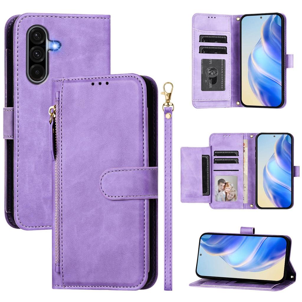 For Samsung Galaxy A15 A16 A25 A26 A32 A36 A53 A56 A73 Wallet Case with Card Slot Zipper Flip Folio with Lanyard Strap Kickstand