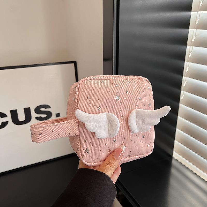 Mini Size Makeup Bag For Women Star Pattern Wings Patchwork Travel Cosmetic Organizer Multi-Purpose Space Saving Lipstick Pouch