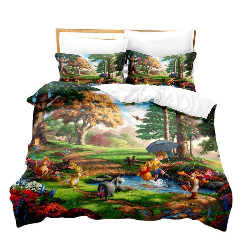 Niedliches Cartoon Winnie the Pooh Dreiteiliges Set 3D-gedruckter Bettdeckenbezug Kissenbezug Bettwäsche-Set Kann bestellt werden