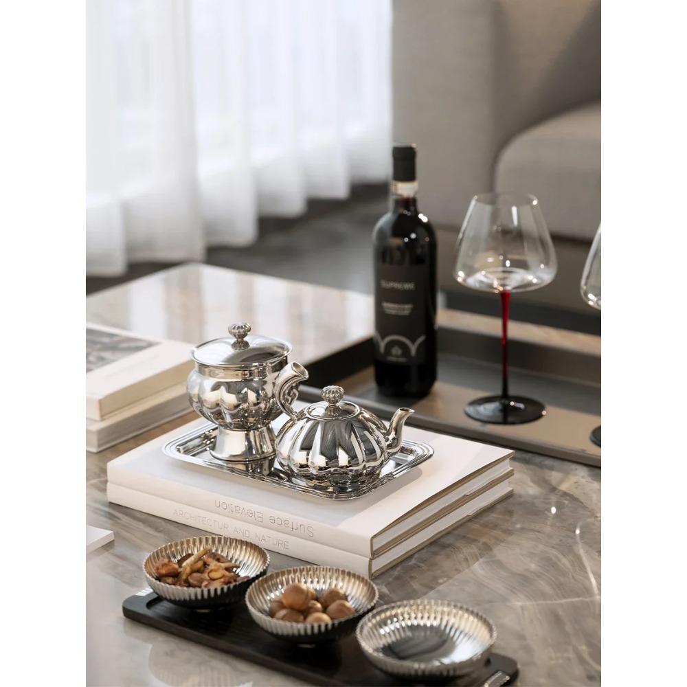 Nordic Luxury Stainless Steel TeaPot, Retro Sugar Bowl, Coffee Candy Jar with Lid for Home Decoration, Afternoon Tea, Holtel