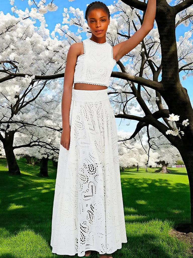 Women's Casual Fashion Sleeveless Pocket Long Dress One-Piece Set Outfit