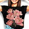 Pink Tulips Floral Print Tee | Gold Botanical Art Shirt Top