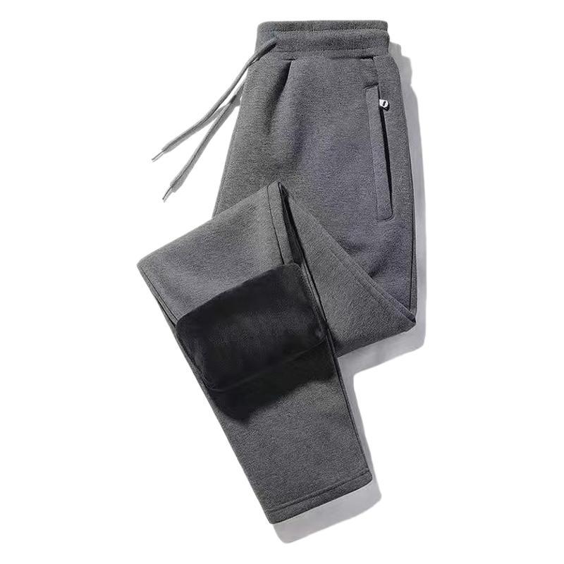 Men's 2025 Autumn/Winter Fleece-Lined Warm Sweatpants, Plus Size, Straight-Leg, Solid Color, Casual Sports Pants