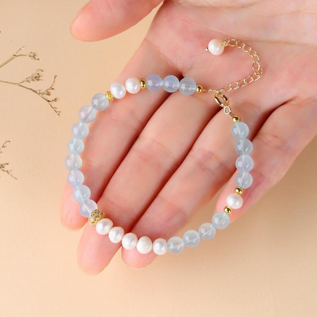 Exquisite Natural Aquamarine & Pearl Bracelet - Petite Luxury Women's Style