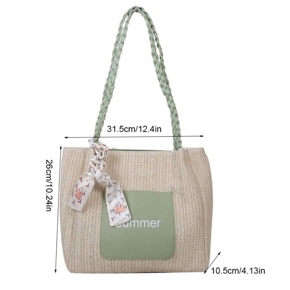Solid Color Beach Shoulder Bag Balletcore Women Handbag Fashion Straw Woven Tote Bag  Ladies