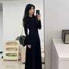 Hepburn Style Black Slim-Fit Long Dress - Women's Early Autumn 2025, French Waist-Cinching Design