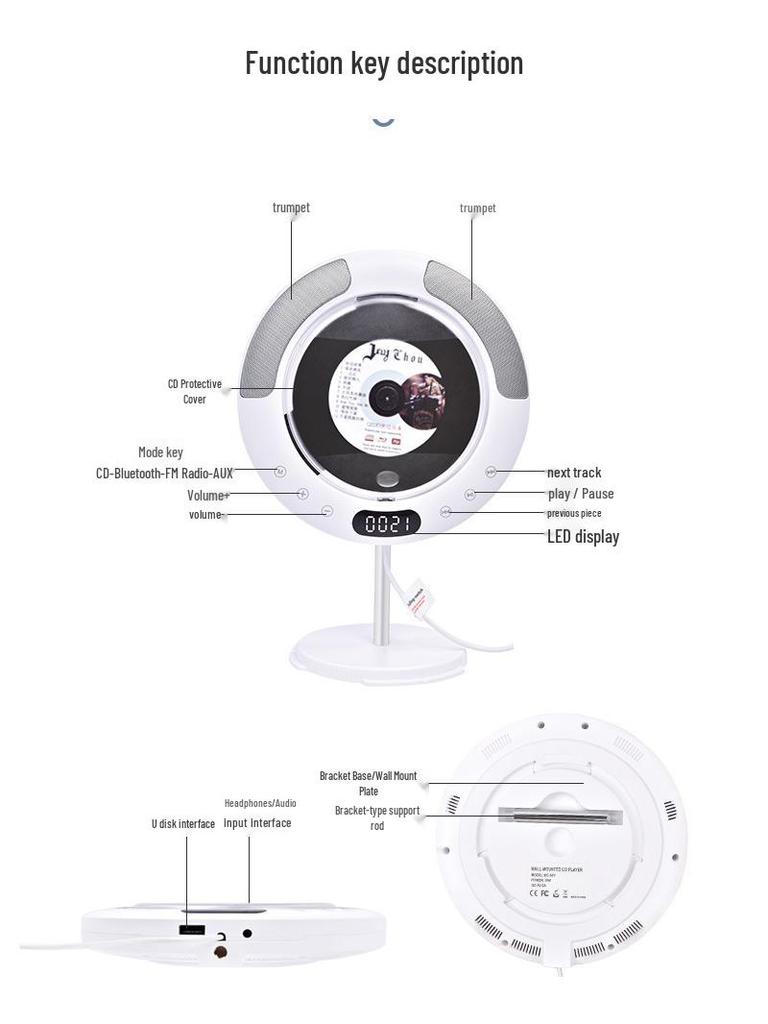 Radyolu ve İngilizce Tekrarlama Fonksiyonlu Kecag Duvara Monte Bluetooth CD Çalar