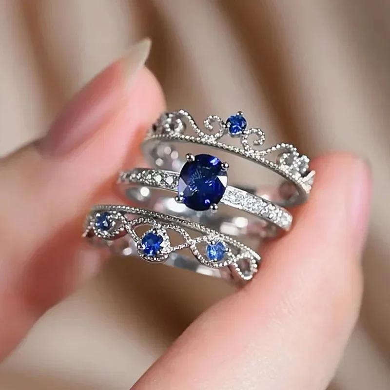 2026 New Blue Cube Zircon Attends Banquet Ring Fashionable, Elegant, High End Women's Bridal Luxury Inlaid Jewelry Accessories