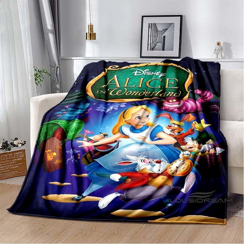 Alice in Wonderland Cartoon Print Plush Blanket, Extra Large Size, Warm and Comfortable, Suitable for Bed and Sofa Decoration.