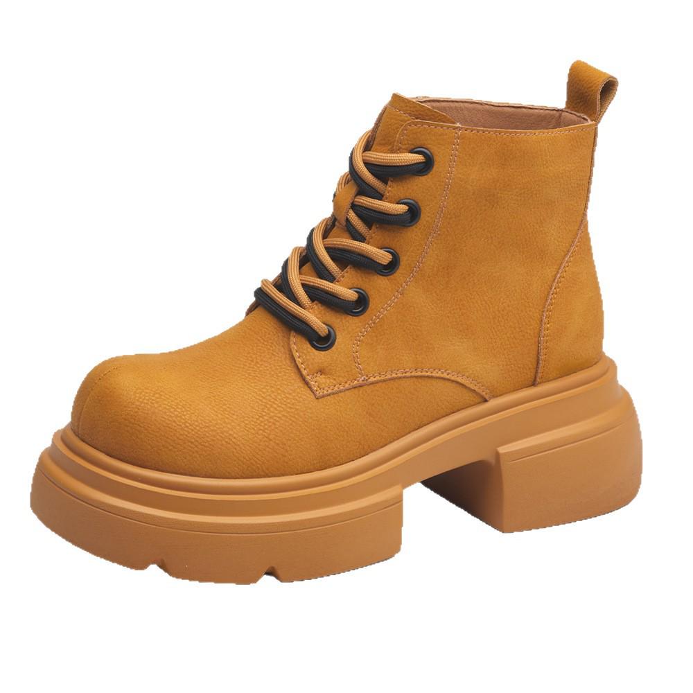 2025 Women's Retro British Style Hidden Heel Ankle Boots - Thick-Soled, Versatile Autumn Martin Boots In Classic Big Yellow.